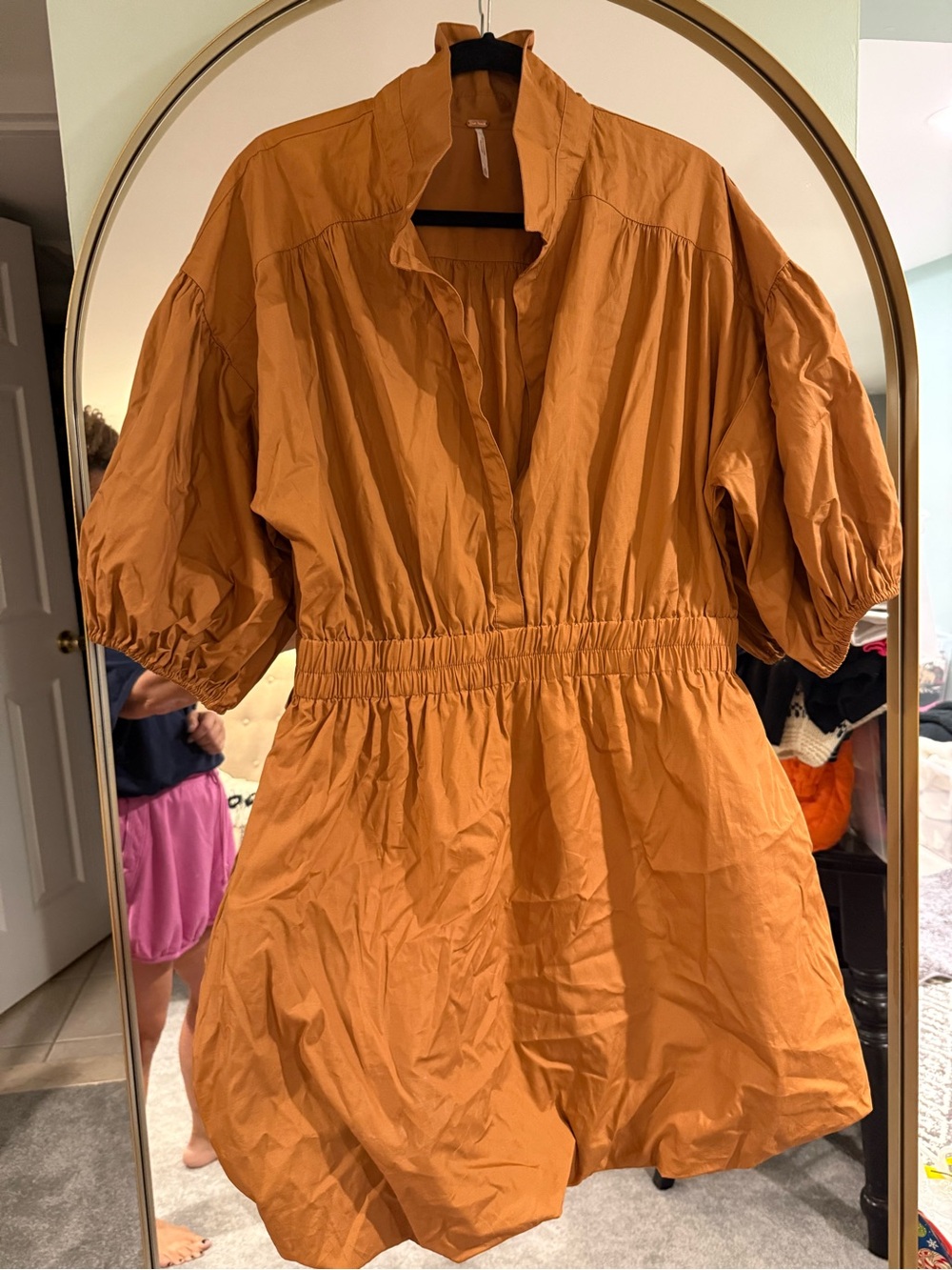 Free People Karolina Rust Orange Puff Sleeve Mini Dress
